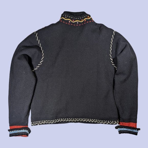 Icelandic Design | Beautiful Women's Embroidered Wool Zip Up Jacket Black Medium - Picture 2 of 5